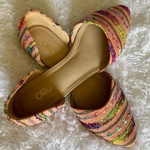 Cato flats, women’s size 8, pastel pink with colored line textured accents